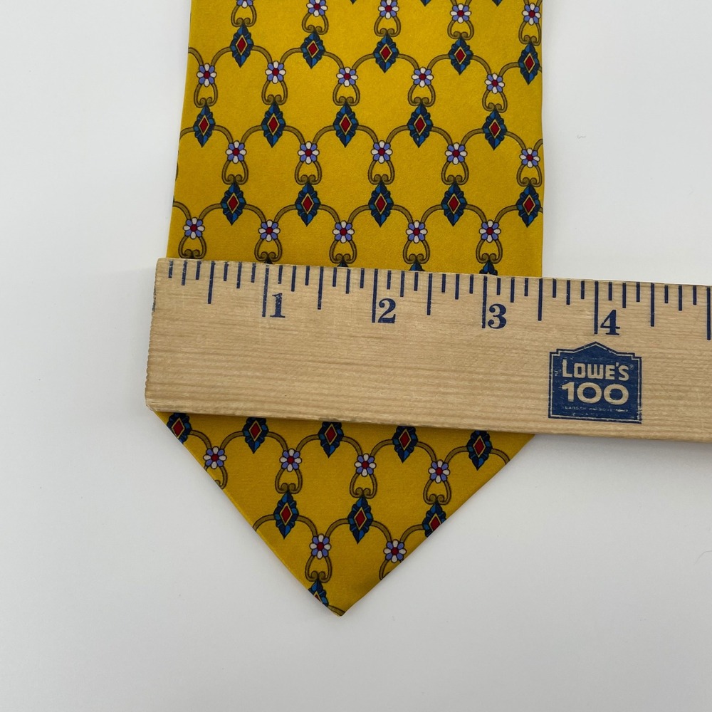 Jos. A. Bank Men's Gold Yellow Silk Geometric Floral Medallion Tie Made in Italy - Picture 5 of 5